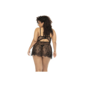Nuisette noir Selma grande taille, en dentelle, avec armatures et string assorti inclus 